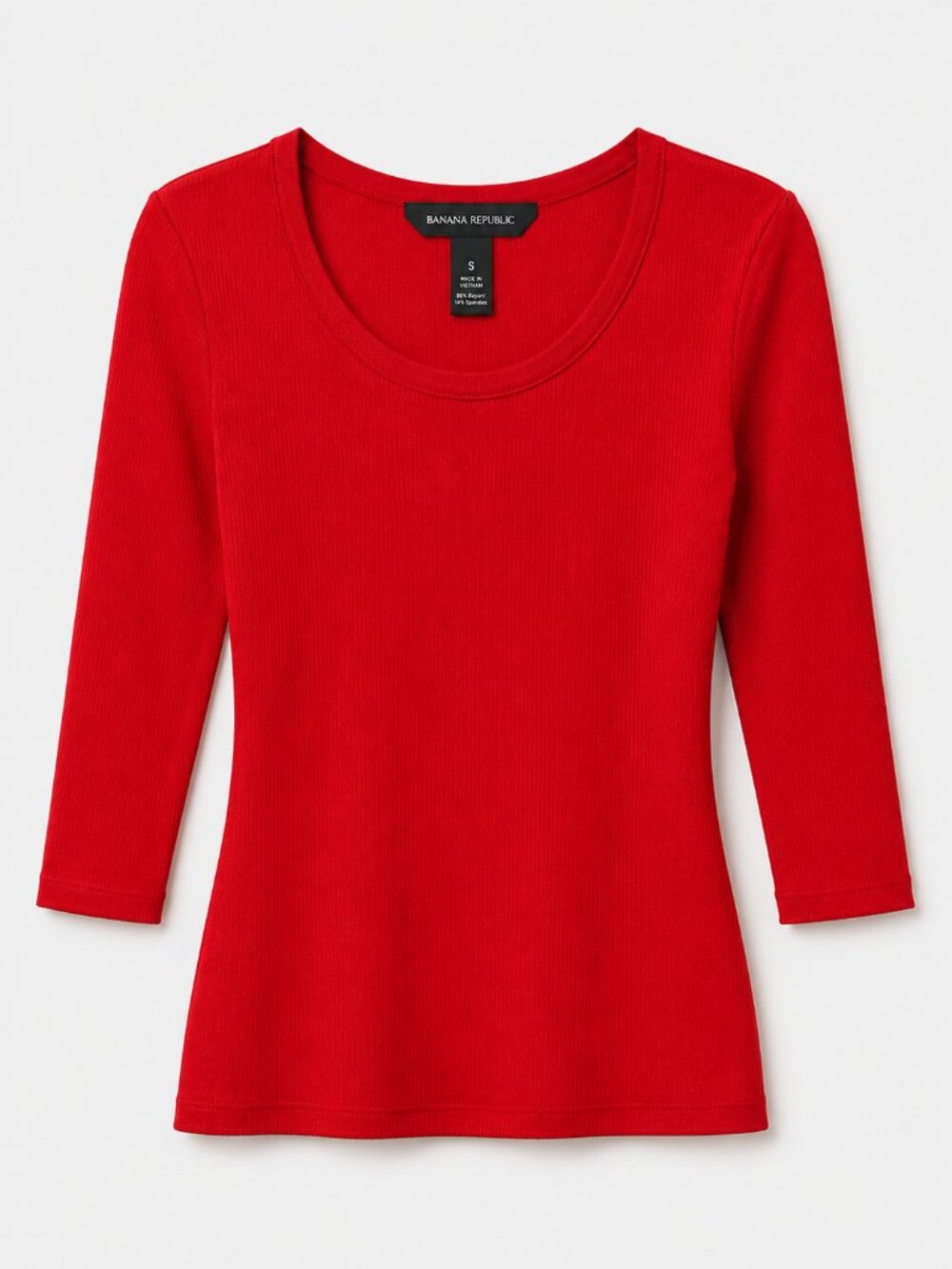 Banana Republic Red Ribbed Scoop Neck 3/4 Sleeve Top Small
